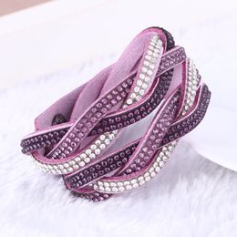 Groothandel-mode strass PU lederen wrap armband crystal multilayer armbanden armbanden voor vrouwen