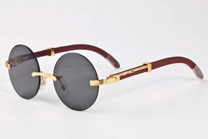 Gros-Fashion Rimless Lunettes de soleil Marque Designer lunettes de soleil pour hommes femmes lunettes de corne de buffle Clair lentille marron cadre en bois avec boîte