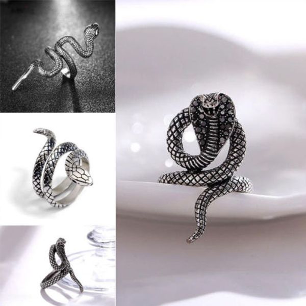 Großhandel Mode Schlange Ringe für Frauen Silber Schwarz Edelstahl Punk Rock Ring Vintage Tier Schmuck Kostenloser Versand