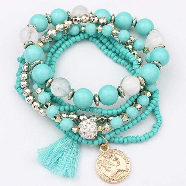 Vente en gros - Style de mode Bohême Style Bracelet en métal multicouche Perles colorées Coin Gland Bracelets Bracelets Pour Femmes Bijoux Accessoire