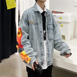 Groothandel Fashion Wash Patch Denim Jacket Men S Spring herfst Handige kleding Koreaanse hiphop tops Wild Borduurwerk 220819