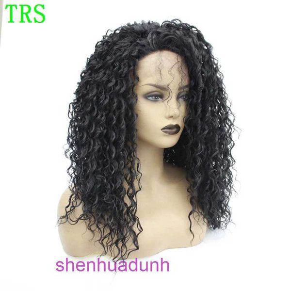 Wigs de mode de gros Cheveux pour femmes Perruque de dentelle avant avec crochet à mi-main petit Black Black Longueur moyen synthétique Bandeau à haute température à haute température