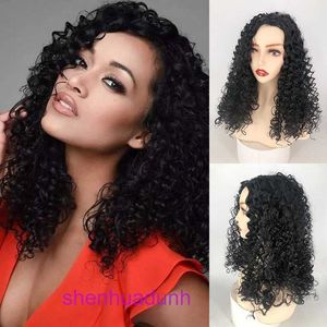 Wigs de mode en gros cheveux pour femmes couverture bouclée femelle noire longue dentelle avant à haute température et perruque complète