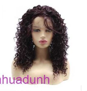 Wigs de mode de gros Cheveux pour femmes Perruque avant en dentelle synthétique Small Roll 99J # Style d'image LW0024