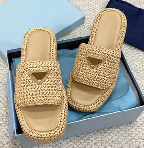 Manosa de la moda Mujeres de crochet plano Tobogán Slidas en zapatillas Black Nude Blue rosa blanca Sandalias casuales zapatos Lady Beach Walking Eu35-41