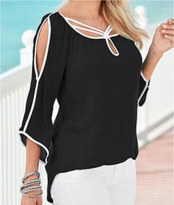 Groothandel- mode vrouwen losse chiffon tops 3/4 mouw shirt casual blouse vrouwen zomer kleding