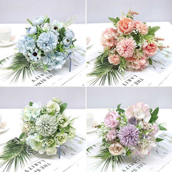 Greenage en gros faux floral artificiel divers bouquets de rose de soie hydrangea pivoine vintage mariée tenant des fausses fleurs mariage familial