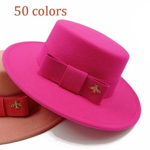 Groothandel Fedora hoeden Winter rond concaaf bol oppervlak platte bovenkant strik elastisch lint heren en dames vilten jazzhoeden Fedora 240103