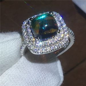 Groothandel Vrouwelijke 925 Sterling Zilveren Ring Kleurrijke Ammolite Opaal CZ Engagement Wedding Band Ringen voor Vrouwen Verjaardag Sieraden