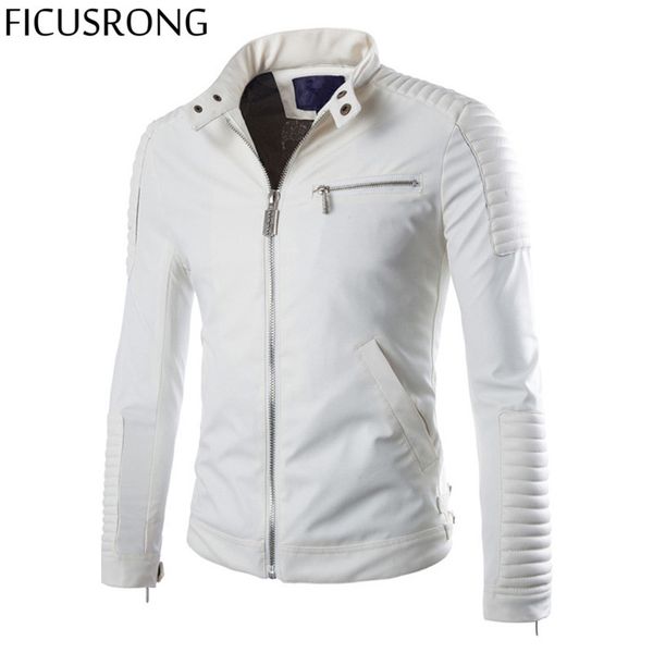 Vente en gros- FICUSRONG 2017 Nouveau Printemps Slim Fit En Cuir Biker Veste Pour Hommes Casual Moto Vestes Et Manteaux Zipper Veste Marque Vêtements