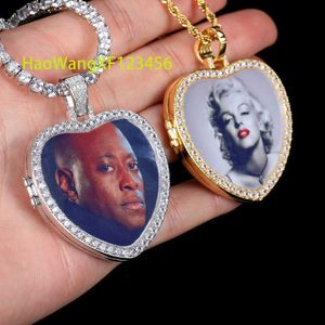 Bijoux fin en gros 18 km placage complet en laiton complet micro incrustation zircon flip love coeur photo frame