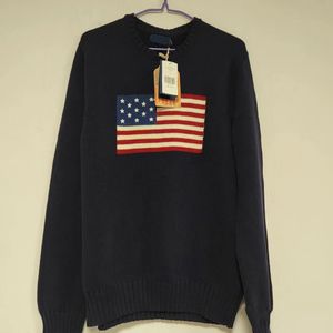 Gros drapeau des États-Unis polos pour hommes chemise à manches longues motif ours tissé solide pull à tricoter décontracté s-XL