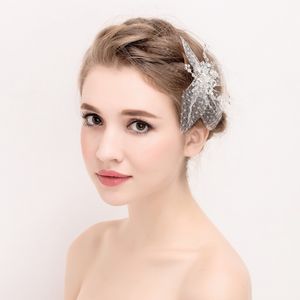 Vente en gros- pinces à cheveux fleur Crstal bijoux de cheveux de mariée peigne accessoires de mariage en argent casque à la main femmes chapeaux