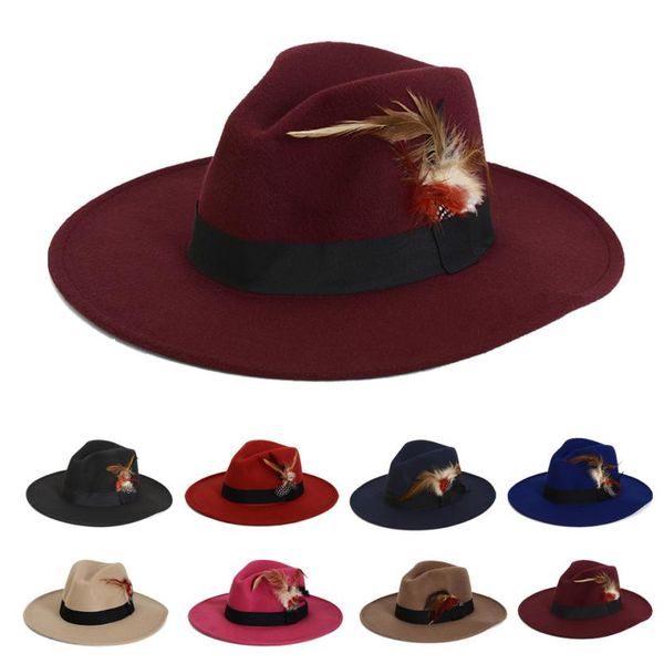 Gros-FLOWERLI 2015 New Unisex Vintage Blower Jazz Feutre Chapeaux Hommes Trilby Cap Fedora Angleterre Style Chapeaux De Laine Feutre Sombreros