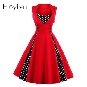 Robes de soirée en gros- Floyln 2021 Années 50 Années 60 Robe Vintage Rétro Audrey Hepburn Sans Manches Printemps Eté Patchwork Plus Taille Robe Femme Rouge