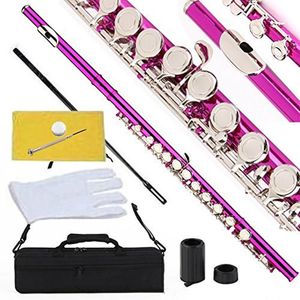 Gros flûte couleur rose corps Nickel clé 16 trou fermé C air et e-key flûte Instruments professionnels livraison gratuite