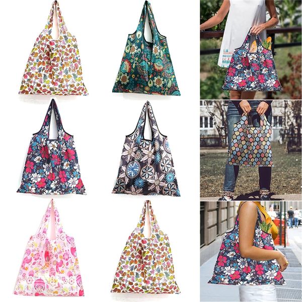 Bolsa de compras plegable al por mayor, bolsas de comestibles reutilizables de gran capacidad, bolsas de almacenamiento de tela portátiles y duraderas para supermercado