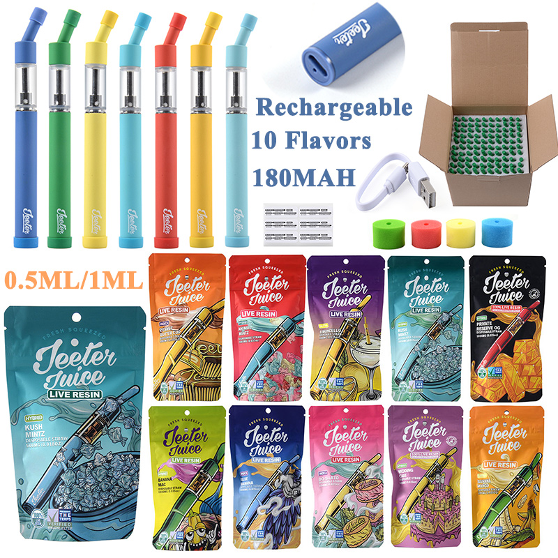 Jeeter Juice Live Resin Disposable Vape Pen Rechargeable E Cigarettes Micro USB Preheat Empty 1ml Carts Thick Oil Device Pods 180mAh With Packaging Bags 10 Flavors
