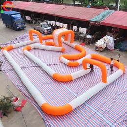 wholesale Activités de plein air en bateau gratuit 15x8m (50x26ft) Avec ventilateur Pare-chocs gonflable commercial géant Piste de course Gokart Racing Sport Jeu Jouets à vendre