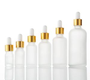 Bouteilles en verre d'huiles essentielles cosmétiques e-liquides givrées en gros, bouteille vide rechargeable de 5 à 100ml avec compte-gouttes et or