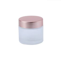 wholesale Pot de crème en verre givré bouteille cosmétique transparente lotion de maquillage récipient de baume à lèvres avec couvercle en or rose doublure intérieure 30ML LL