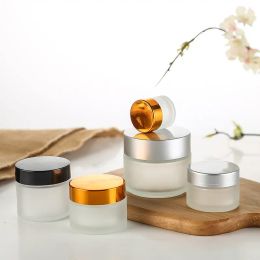 Groothandel Frosted Glass Jar Face Cream Bottle Cosmetische potten Verpakkingscontainer 5G 10G 15G 20G 30G 50G LIP BALM LOTION PACKAGING LL LL LL LL