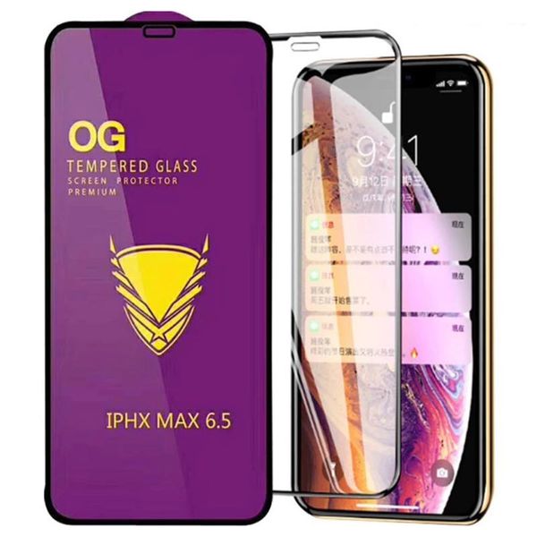 Venta al por mayor de película de pantalla de pegamento completo Golden Armor OG vidrio templado para iphone X Xs max 11 pro max 6s 7 8 plus XR protector de pantalla