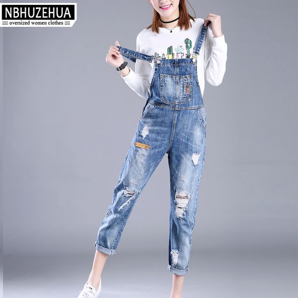 Vente en gros - Tailles complètes XXS-7XL Womens Jumpsuit Denim Overalls Femmes 2017 Nouveau Casual Strap Hole Ripped Jeans Plus Size Overalls 5XL 6XL K1208