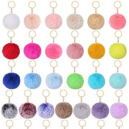 Groothandel Fuzzy Fur Ball Hangers voor feest Kerstcadeaus Keychain Car Bag Diy Cute Key Rings B1031