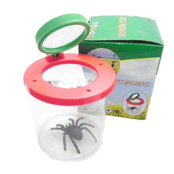 Venta al por mayor Suministros de jardín 200 unids / lote Bug Box Ampliar Insectos Viewer box 2 Lente 4x Lupa de aumento Childs Kids Toy Entomologists Niños