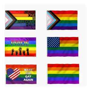 Groothandel Gay Flags 90x150cm Rainbow Things Pride Biseksuele lesbische pansexual LGBT -accessoires Iedereen is welkom hier vlaggen CPA4205 0417