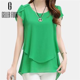 Blusas para mujer, camisas al por mayor-Geller Fuuk 2021, blusa de verano para mujer, camisa suelta, cuello redondo, gasa, manga corta para mujer, de talla grande 5XL # G3051