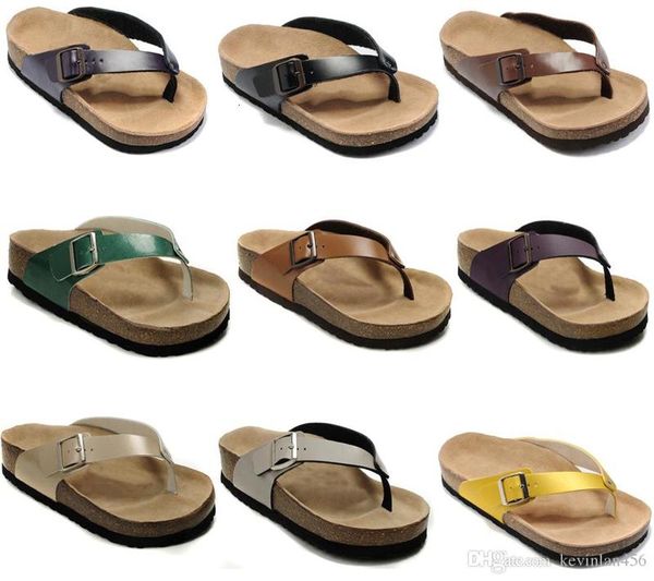 wholesale Pantoufles en cuir véritable pour hommes Sandales plates pour femmes Chaussures à une boucle Design de mode Arizona Summer Beach Top Quality With Orignal Box