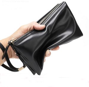 Groothandel echte lederen portefeuilles Zwart lange stijl Handmetportemonnee Hoge kwaliteit Koehide Kleine telefoon Coin Purse 8662