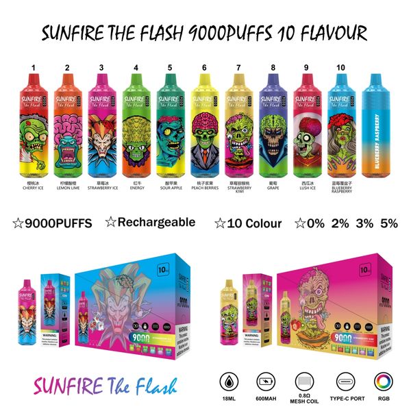 ALLEMAGNE GRANDE POLIENNE PORTIONNEMENT SUNDIRE D'ORIGINATION SUN-FIRE 9000PUFFS DANGABLE E Cigarette Vape Pen Vapers Pod Device 600mAh 18 ml Fraves Flavors For Tornado 9k 9000puffs