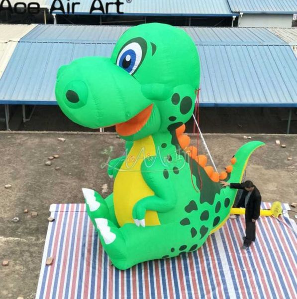 wholesale Gigante 5mH 16.5ftH con soplador Modelo de animal sentado inflable de dinosaurio inflable verde atractivo para publicidad o exhibición en Jurassic Park