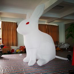 Éclairage géant en gros Géant gonflable blanc squatting lapin de lapin Bunny Modèle Animal Replique pour publicité ou événement de Pâques Decoraction 8mh (26 pieds) avec soufflant