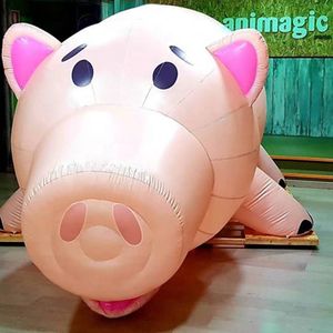 wholesale Modèle de dessin animé de cochon gonflable rose à éclairage géant avec ventilateur pour la publicité décorative de centre commercial, événement