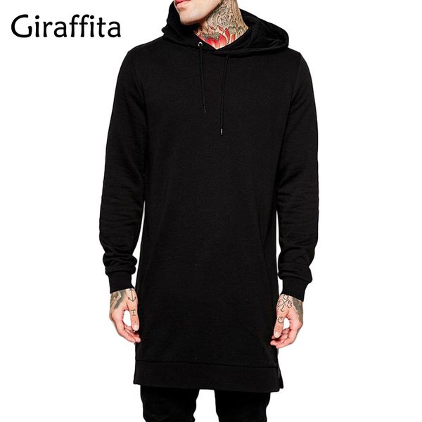 Sudaderas con capucha para hombre Sudaderas al por mayor- Giraffita Hombres con capucha Negro Hip Hop Mantle Chaqueta de moda Mangas largas Abrigos para hombre Outwear Streetwear