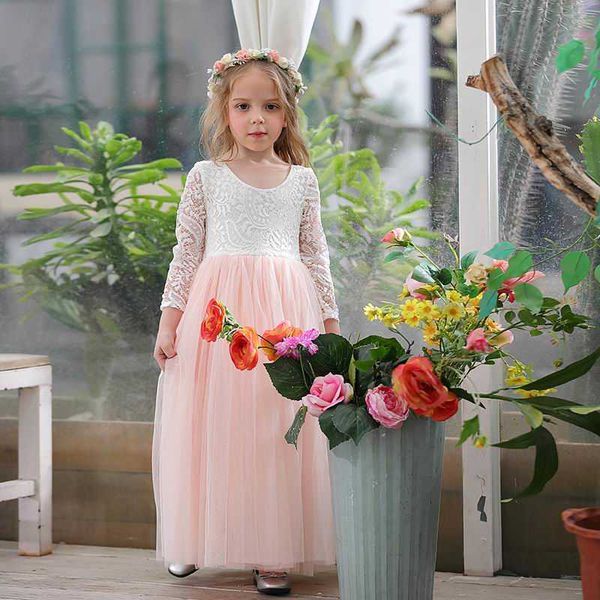 Gros fille princesse robe cheville longueur fête de mariage cils dos blanc dentelle plage enfants vêtements E15177 210610