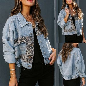 Vestes en Denim décontractées pour filles, manteaux léopard à manches longues pour étudiants, grande taille, vente en gros, fournisseur shopify souhaité, 1364, S-3XL