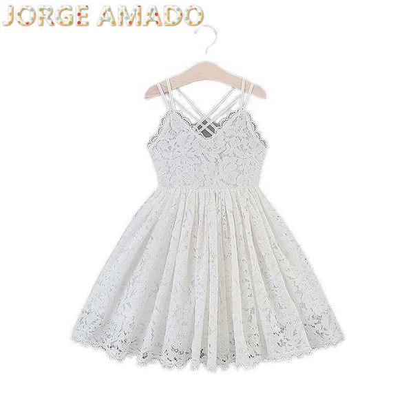 Robe d'été pour filles, vente en gros, princesse pour filles, dentelle blanche, col en V, vêtements pour enfants, E15181 210610