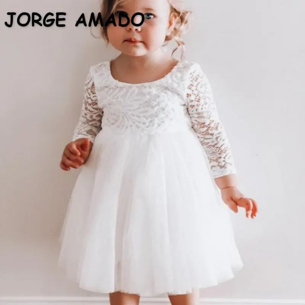 Venta al por mayor vestido de fiesta para niñas espalda abierta encaje manga larga vestidos de niña de flores para bodas ropa para niños E15185 240301