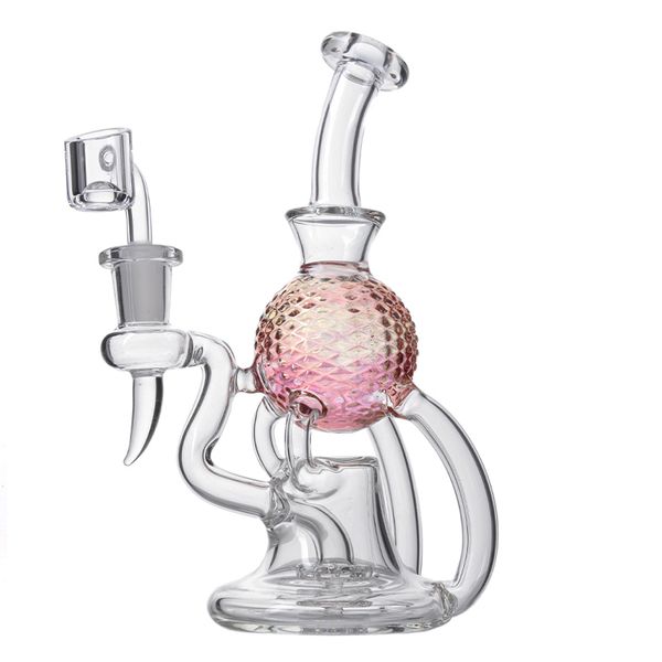 Venta al por mayor Bongs de vidrio Cachimbas únicas Reciclador de pelotas de playa Tuberías de agua 14 mm Junta femenina Aceite Dab Rigs Tipo recto Cabezal de ducha Percolador Bong con Banger