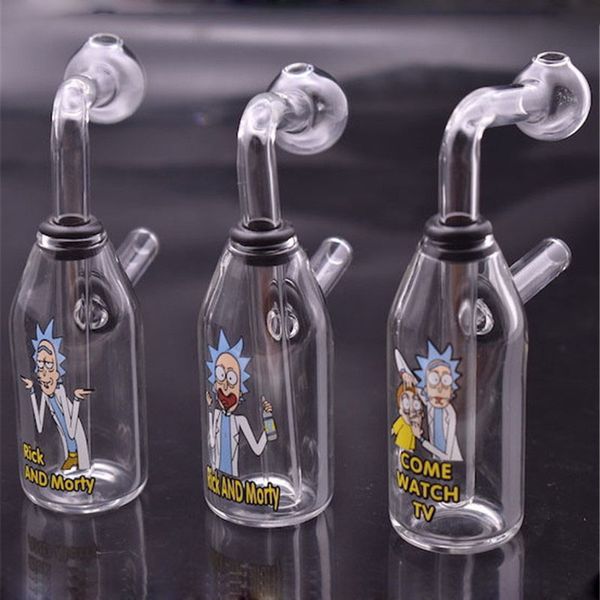 Venta al por mayor Quemador de aceite de vidrio Bong con pegatinas de dibujos animados Mano desmontable Fumar Pipa de agua Cenicero DHL Envío gratis