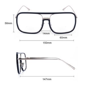 Gros- Lunettes Cadre Hommes Femmes Clair Transparent Lunettes Plat Top Carré Steampunk Lunettes pour Décoration Grand Visage