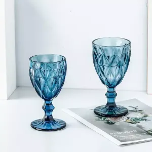 Verrerie colorée, verres à vin, verre d'eau, verre bleu pressé, 10oz, FY5509 0130, vente en gros