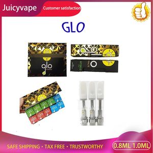 Groothandel GLO 0,8 ml 1,0 ml Carts Keramische spiraal met verpakkingsextracten DAB PEN WAX VAPORIZER 510 DRAAD Lege olie Atomizer Cartridges Authentiek