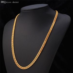 Venta al por mayor-Collar de cadena de oro Hombres 18K Sello 18K Chapado en oro real 6MM 55CM 22 