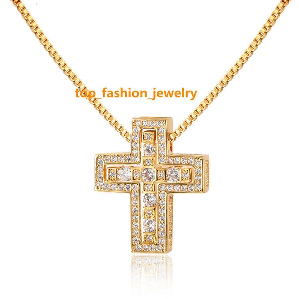 Collier croix de luxe plaqué or avec diamant personnalisable, vente en gros